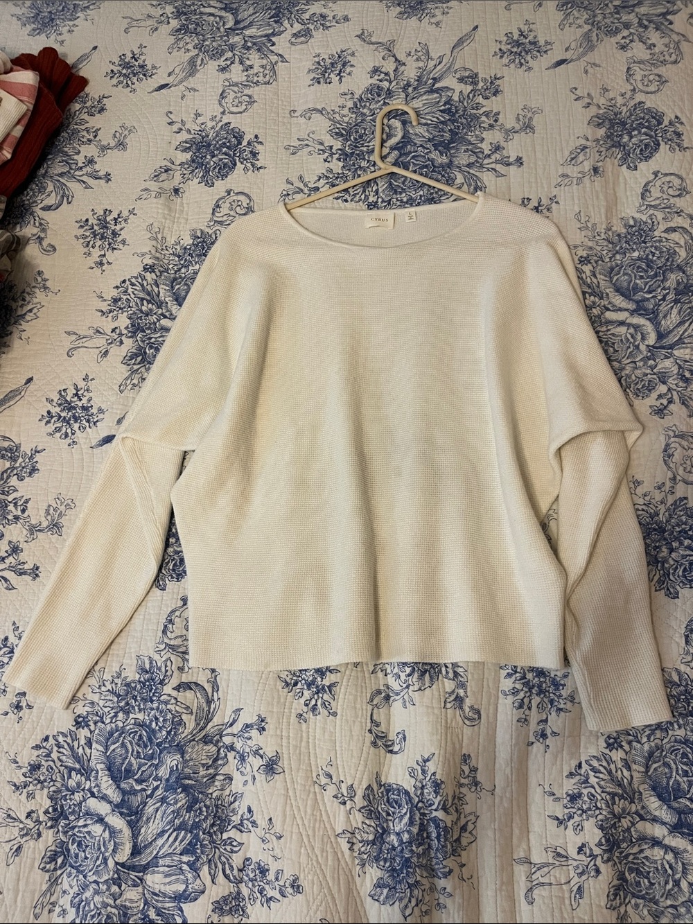 Cyrus Ivory Scoop Neck Lightweight Knit Waffle Sweater